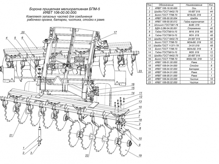 ЗАПЧАСТИ К БОРОНЕ МЕЛИОРАТИВНОЙ БПМ-5